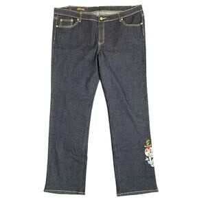 Ed Hardy Wide Leg Embroidered Tattoo You Denim Jeans Size 19/20 NWT